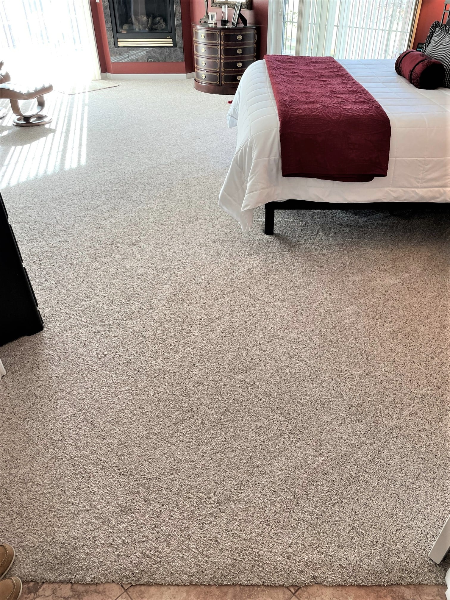 New Carpet in a recently renovated master bedroom. Flooring by Cardinal Flooring and Supply Medford and Klamath Falls.